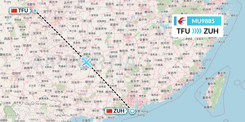 MU9885 China Eastern Airlines Flight Map: Chengdu to Zhuhai