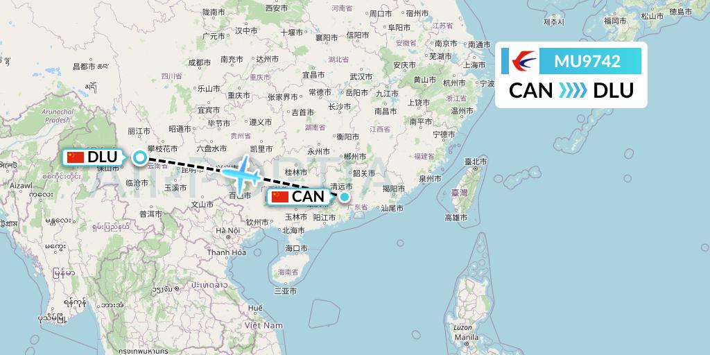 MU9742 China Eastern Airlines Flight Map: Guangzhou to Dali