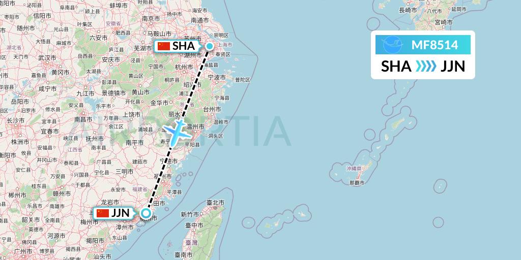 MF8514 Xiamen Airlines Flight Map: Shanghai to Jinjiang