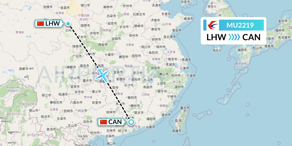 MU2219 China Eastern Airlines Flight Map: Lanzhou to Guangzhou
