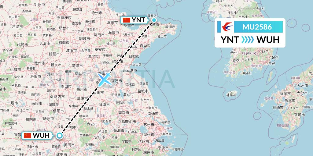 MU2586 China Eastern Airlines Flight Map: Yantai to Wuhan