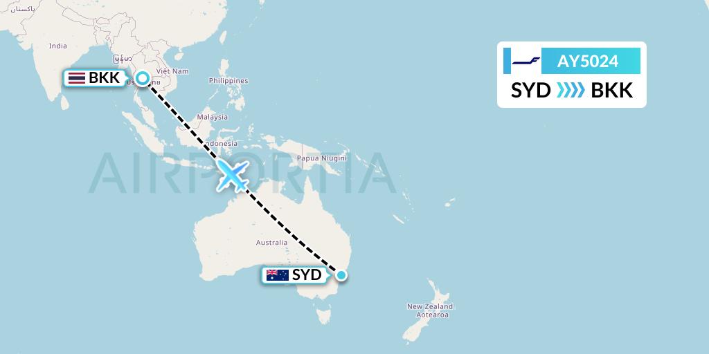 AY5024 Finnair Flight Map: Sydney to Bangkok