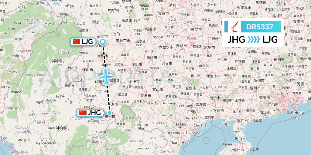 DR5337 Ruili Airlines Flight Map: Jinghong to Lijiang