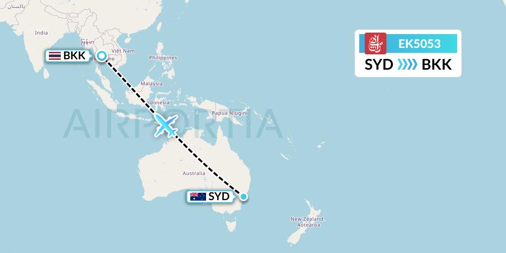 EK5053 Emirates Flight Map: Sydney to Bangkok