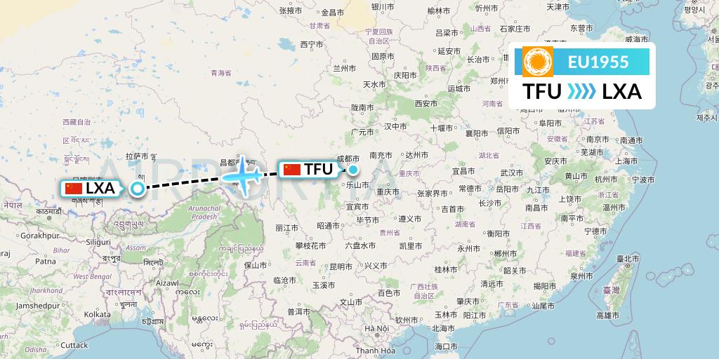 EU1955 Chengdu Airlines Flight Map: Chengdu to Lhasa
