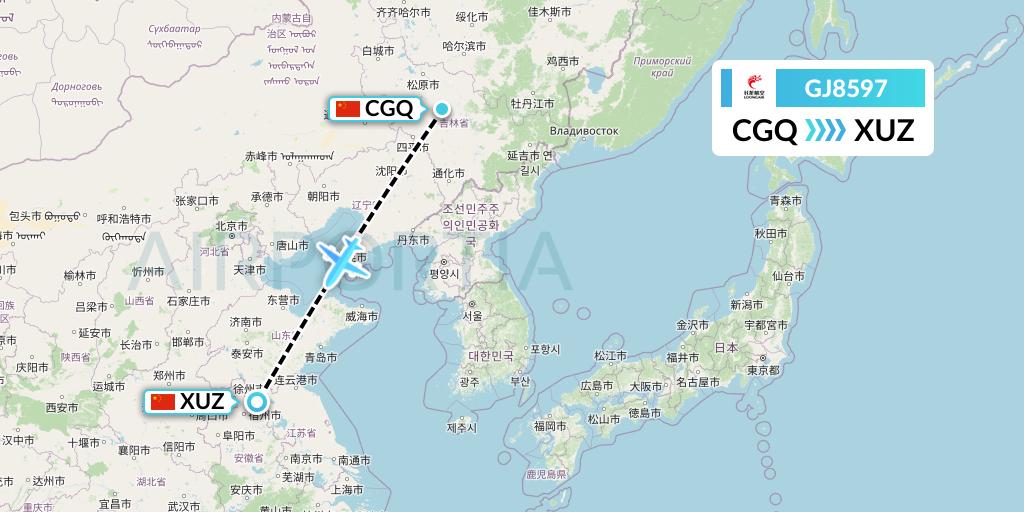 GJ8597 Loong Airlines Flight Map: Changchun to Xuzhou