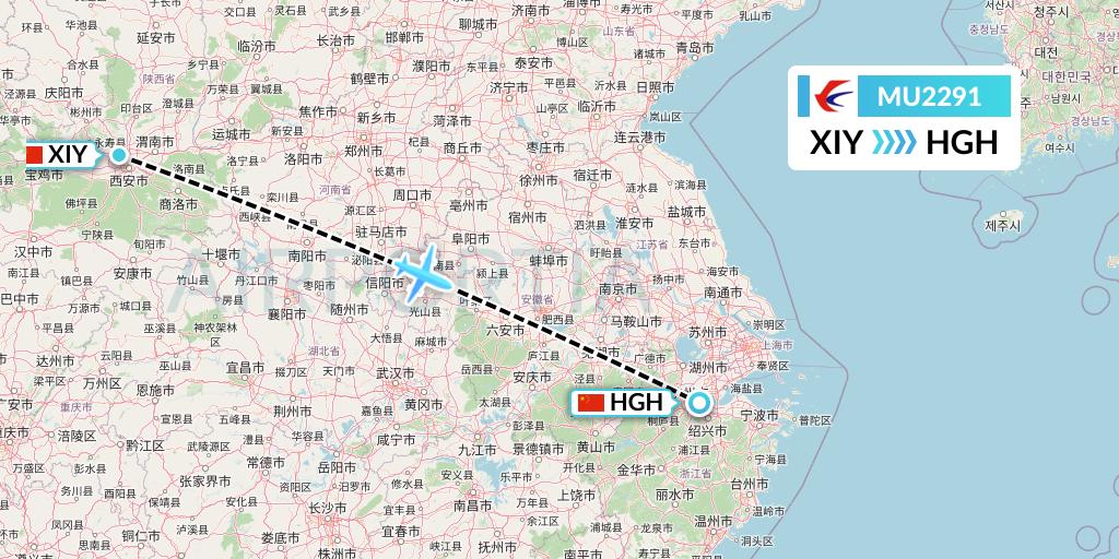 MU2291 China Eastern Airlines Flight Map: Xi'an to Hangzhou
