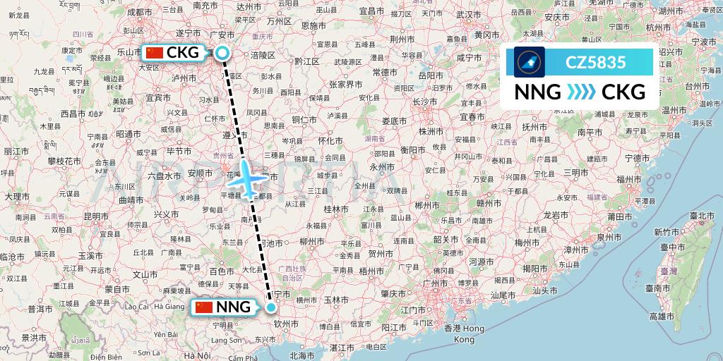 CZ5835 China Southern Airlines Flight Map: Nanning to Chongqing