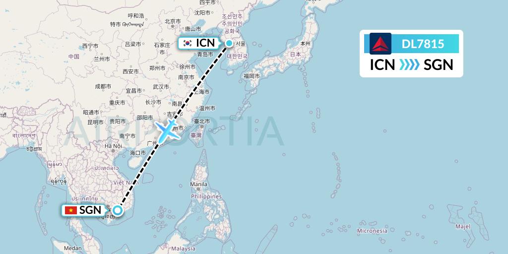 DL7815 Delta Air Lines Flight Map: Seoul to Ho Chi Minh City