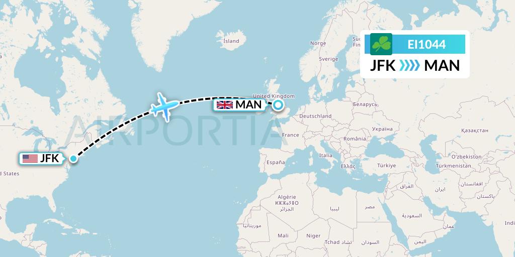 EI1044 Aer Lingus Flight Map: New York to Manchester