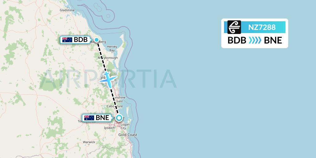 NZ7288 Air New Zealand Flight Map: Bundaberg to Brisbane