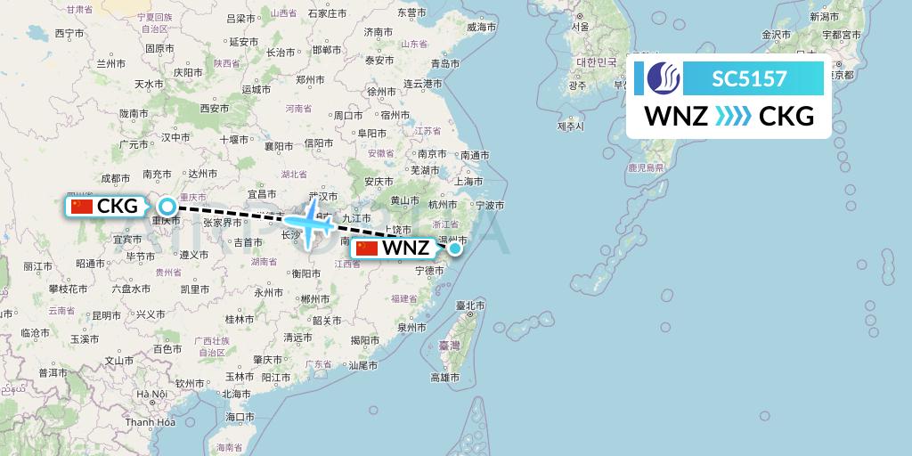 SC5157 Shandong Airlines Flight Map: Wenzhou to Chongqing