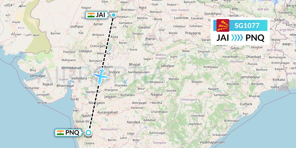 SG1077 SpiceJet Flight Map: Jaipur to Pune