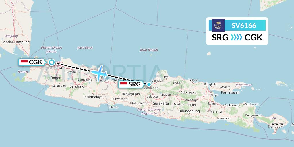 SV6166 Saudi Arabian Airlines Flight Map: Semarang to Jakarta