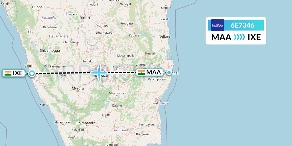 6E7346 IndiGo Airlines Flight Map: Chennai to Mangalore
