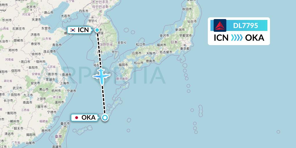 DL7795 Delta Air Lines Flight Map: Seoul to Naha
