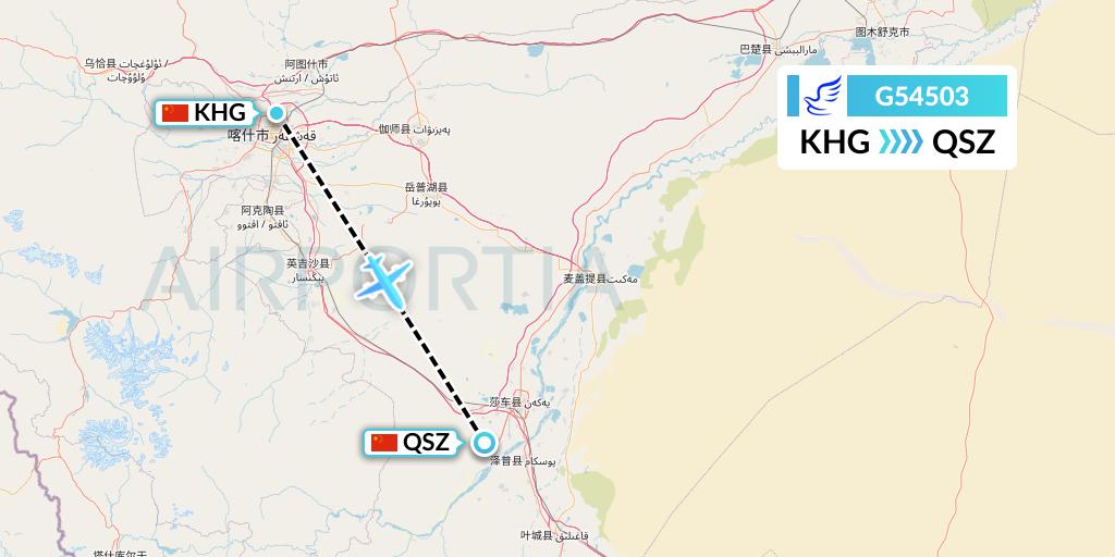 G54503 China Express Airlines Flight Map: Kashgar to Hotan