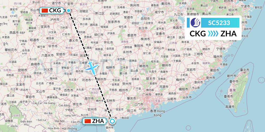 SC5233 Shandong Airlines Flight Map: Chongqing to Zhanjiang