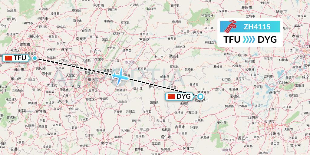 ZH4115 Shenzhen Airlines Flight Map: Chengdu to Dayong