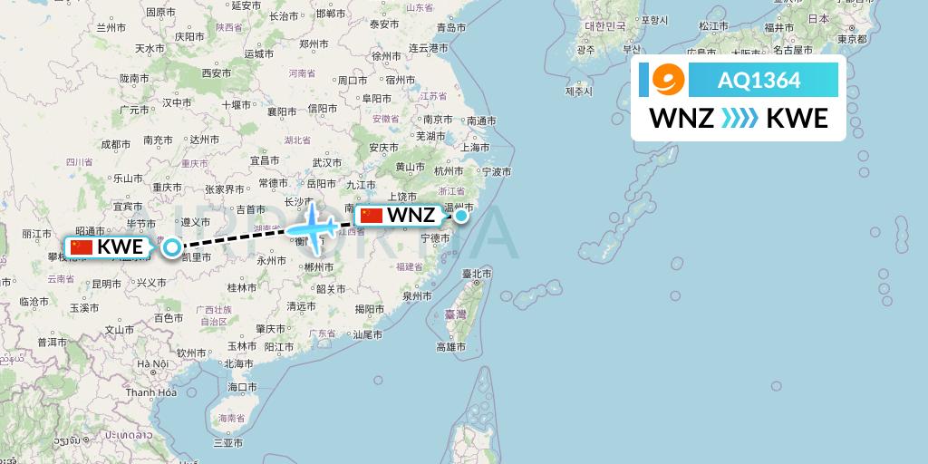 AQ1364 9 Air Flight Map: Wenzhou to Guiyang