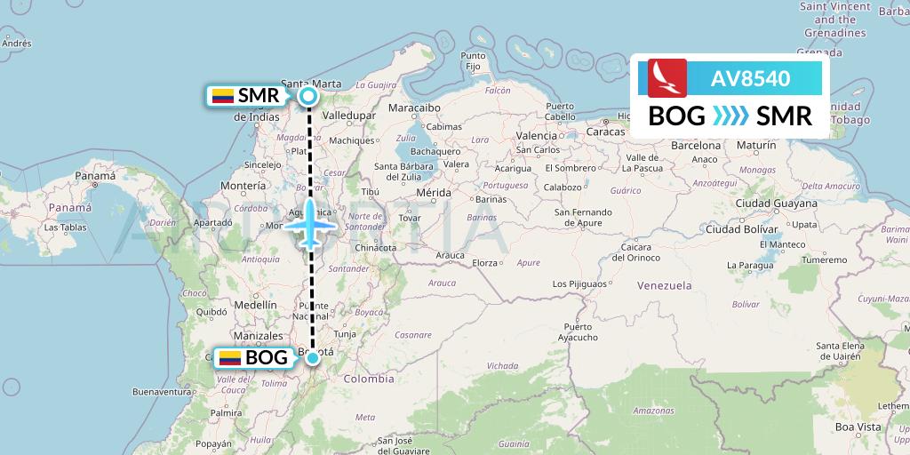 AV8540 Avianca Flight Map: Bogota to Santa Marta