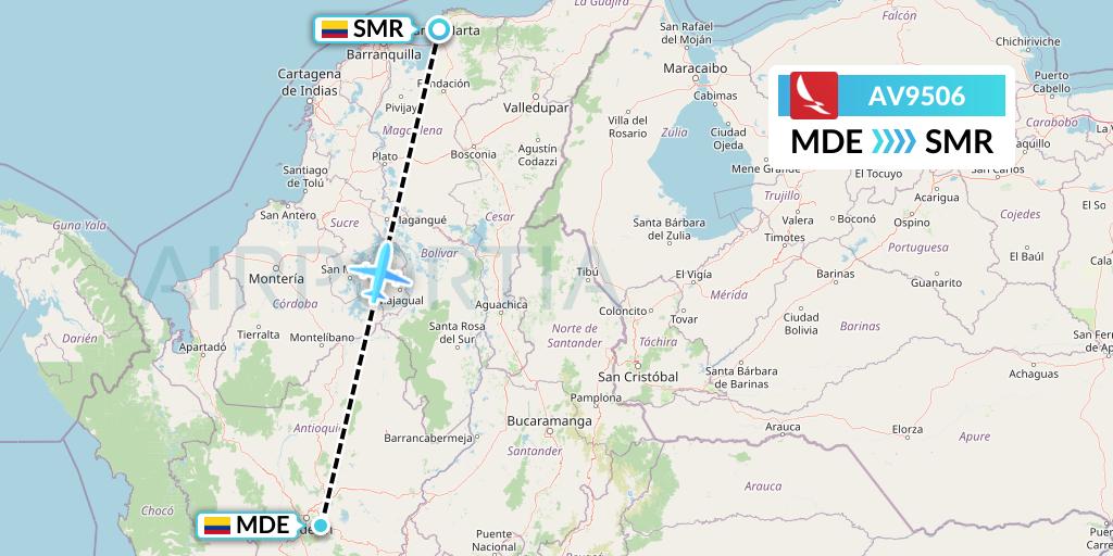 AV9506 Avianca Flight Map: Medellin to Santa Marta