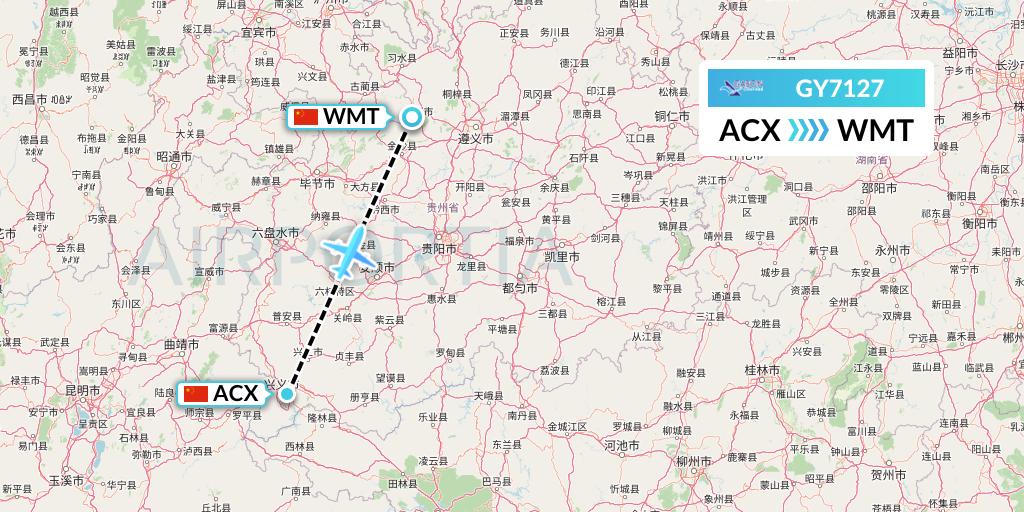 GY7127 Colorful GuiZhou Airlines Flight Map: Xingyi to Zunyi