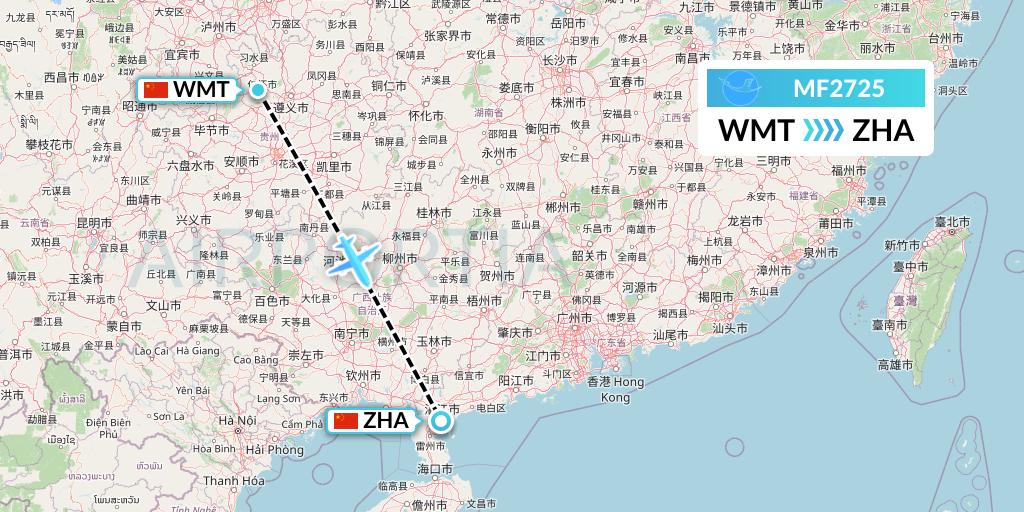 MF2725 Xiamen Airlines Flight Map: Zunyi to Zhanjiang