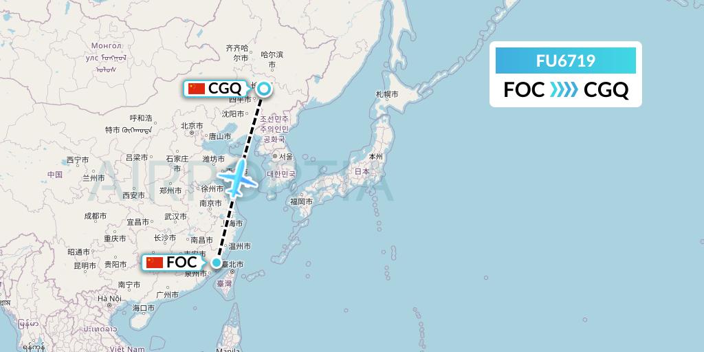 FU6719 Fuzhou Airlines Flight Map: Fuzhou to Changchun