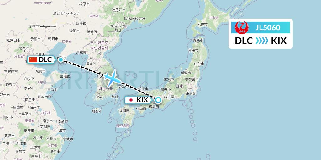JL5060 Japan Airlines Flight Map: Dalian to Osaka