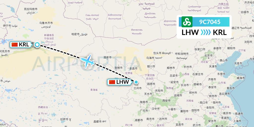9C7045 Spring Airlines Flight Map: Lanzhou to Korla