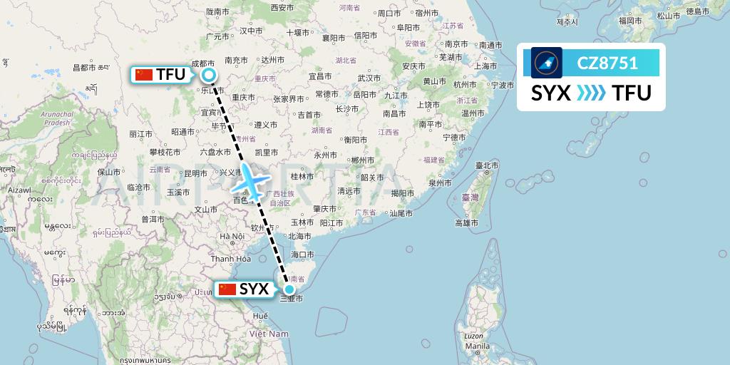 CZ8751 China Southern Airlines Flight Map: Sanya to Chengdu