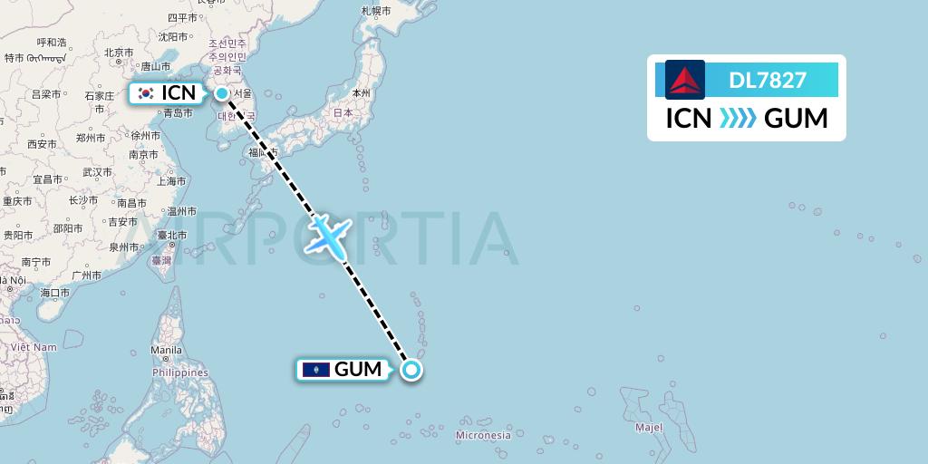 DL7827 Delta Air Lines Flight Map: Seoul to Guam