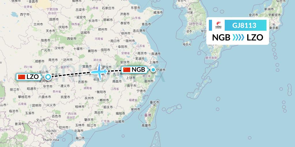 GJ8113 Loong Airlines Flight Map: Ningbo to Luzhou