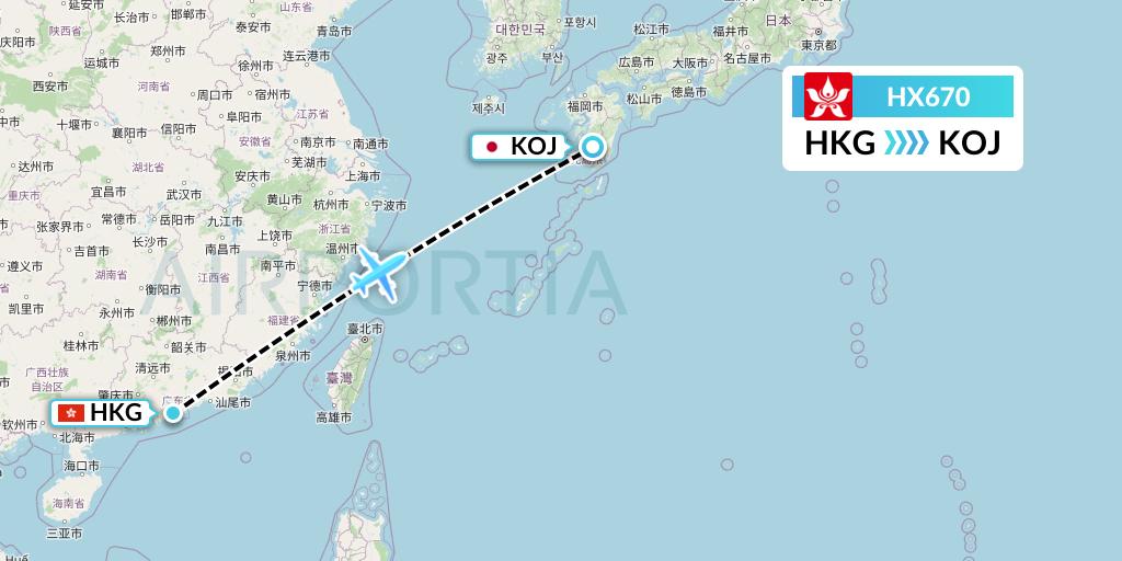 HX670 Hong Kong Airlines Flight Map: Hong Kong to Kagoshima