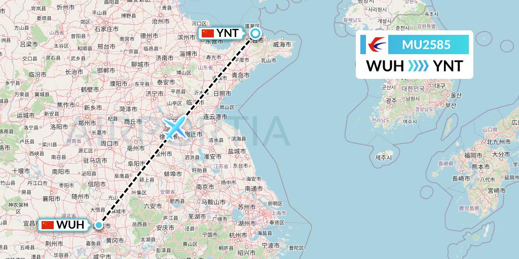 MU2585 China Eastern Airlines Flight Map: Wuhan to Yantai