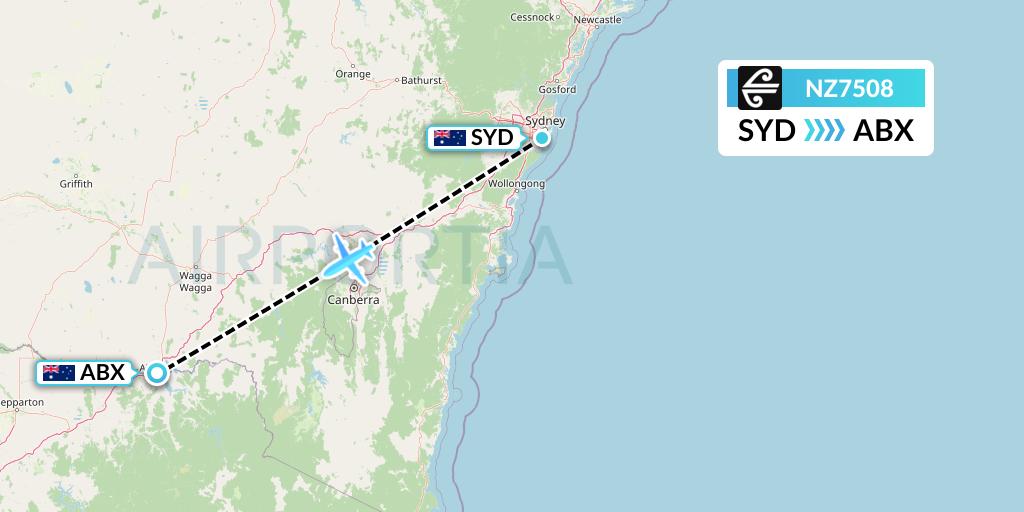 NZ7508 Air New Zealand Flight Map: Sydney to Albury