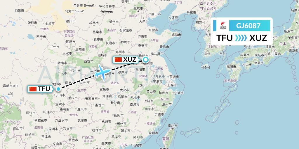 GJ6087 Loong Airlines Flight Map: Chengdu to Xuzhou