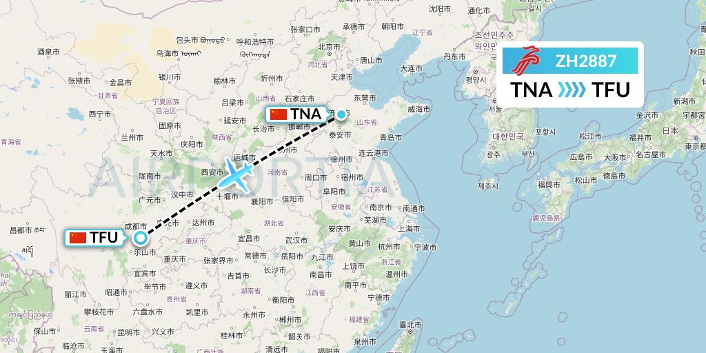 ZH2887 Shenzhen Airlines Flight Map: Jinan to Chengdu