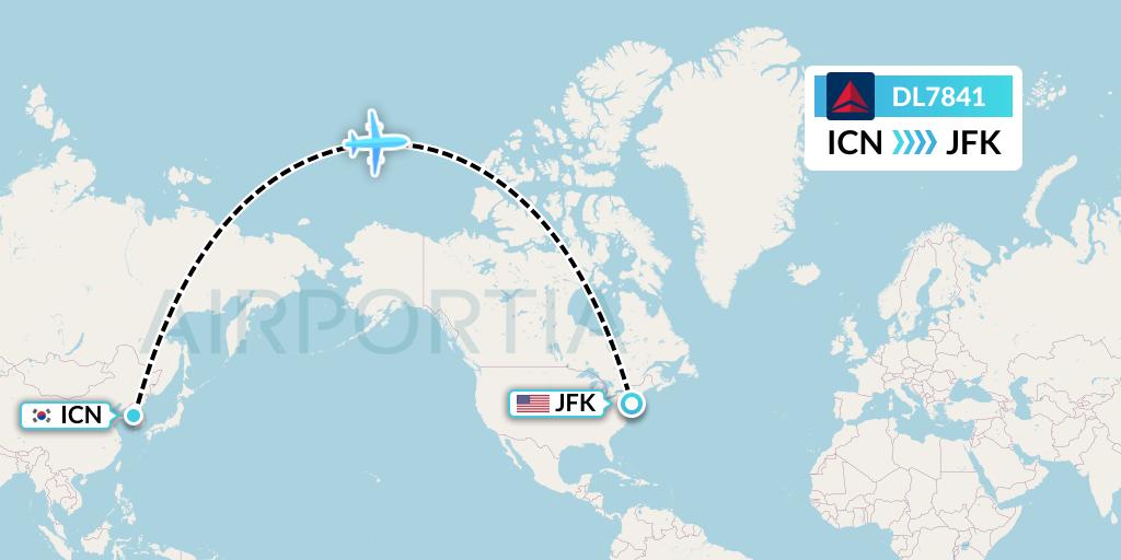 DL7841 Delta Air Lines Flight Map: Seoul to New York