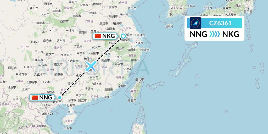 CZ6361 China Southern Airlines Flight Map: Nanning to Nanjing
