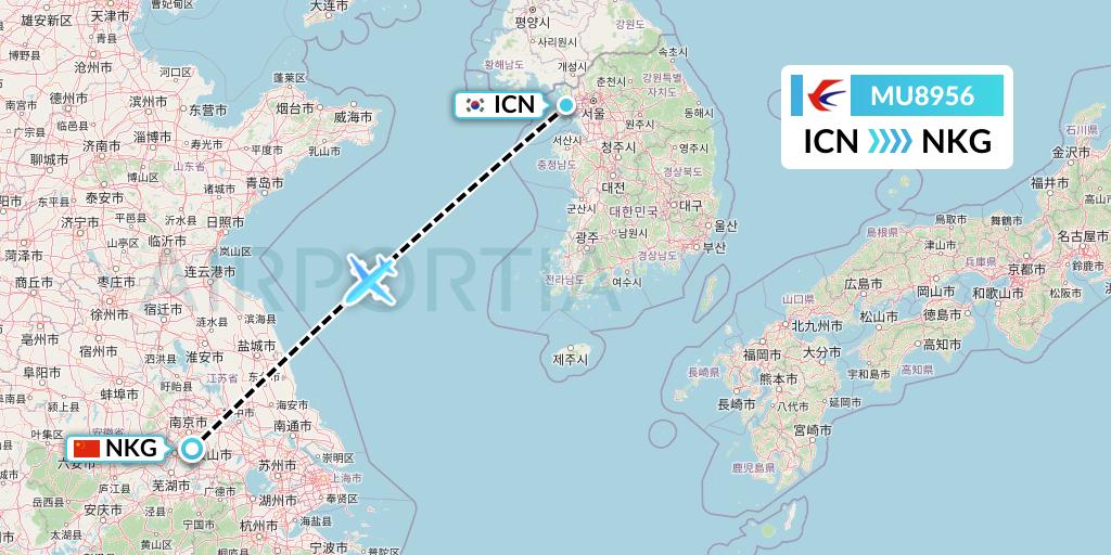 MU8956 China Eastern Airlines Flight Map: Seoul to Nanjing