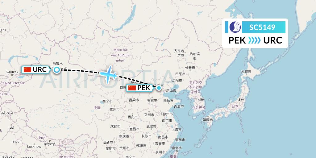 SC5149 Shandong Airlines Flight Map: Beijing to Urumqi