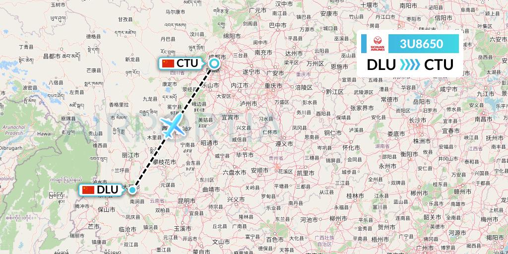 3U8650 Sichuan Airlines Flight Map: Dali to Chengdu