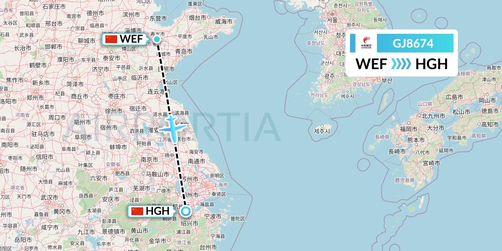 GJ8674 Loong Airlines Flight Map: Weifang to Hangzhou