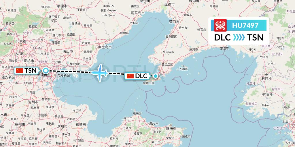 HU7497 Hainan Airlines Flight Map: Dalian to Tianjin
