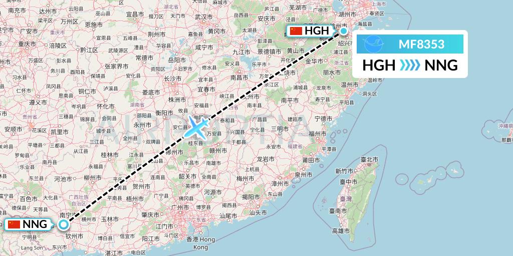 MF8353 Xiamen Airlines Flight Map: Hangzhou to Nanning