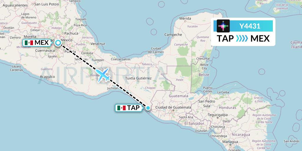 Y4431 Volaris Flight Map: Tapachula to Mexico City