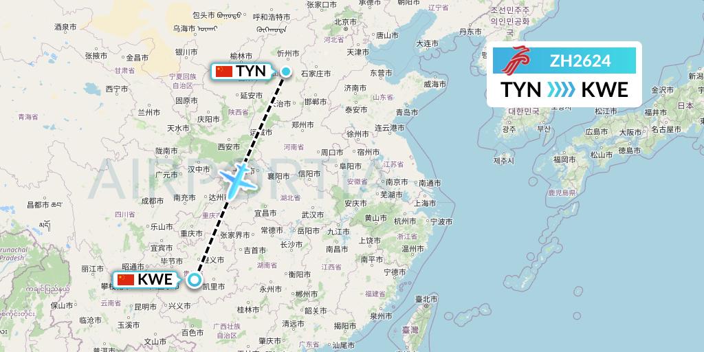 ZH2624 Shenzhen Airlines Flight Map: Taiyuan to Guiyang