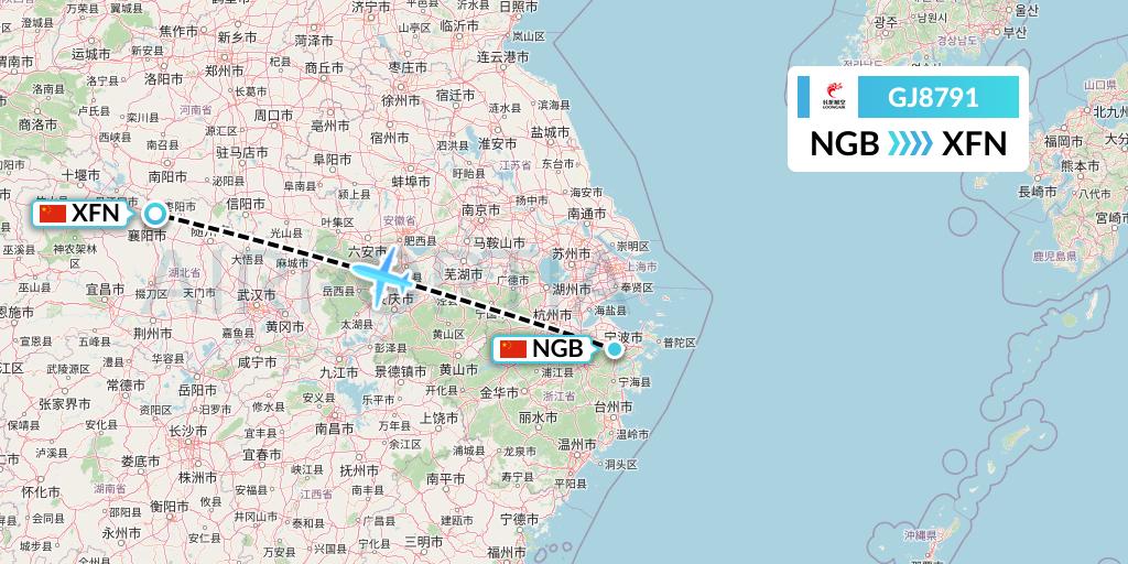 GJ8791 Loong Airlines Flight Map: Ningbo to Xiangyang